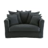 Sofá-cama de 1/2 lugares de linho cinzento-carvão